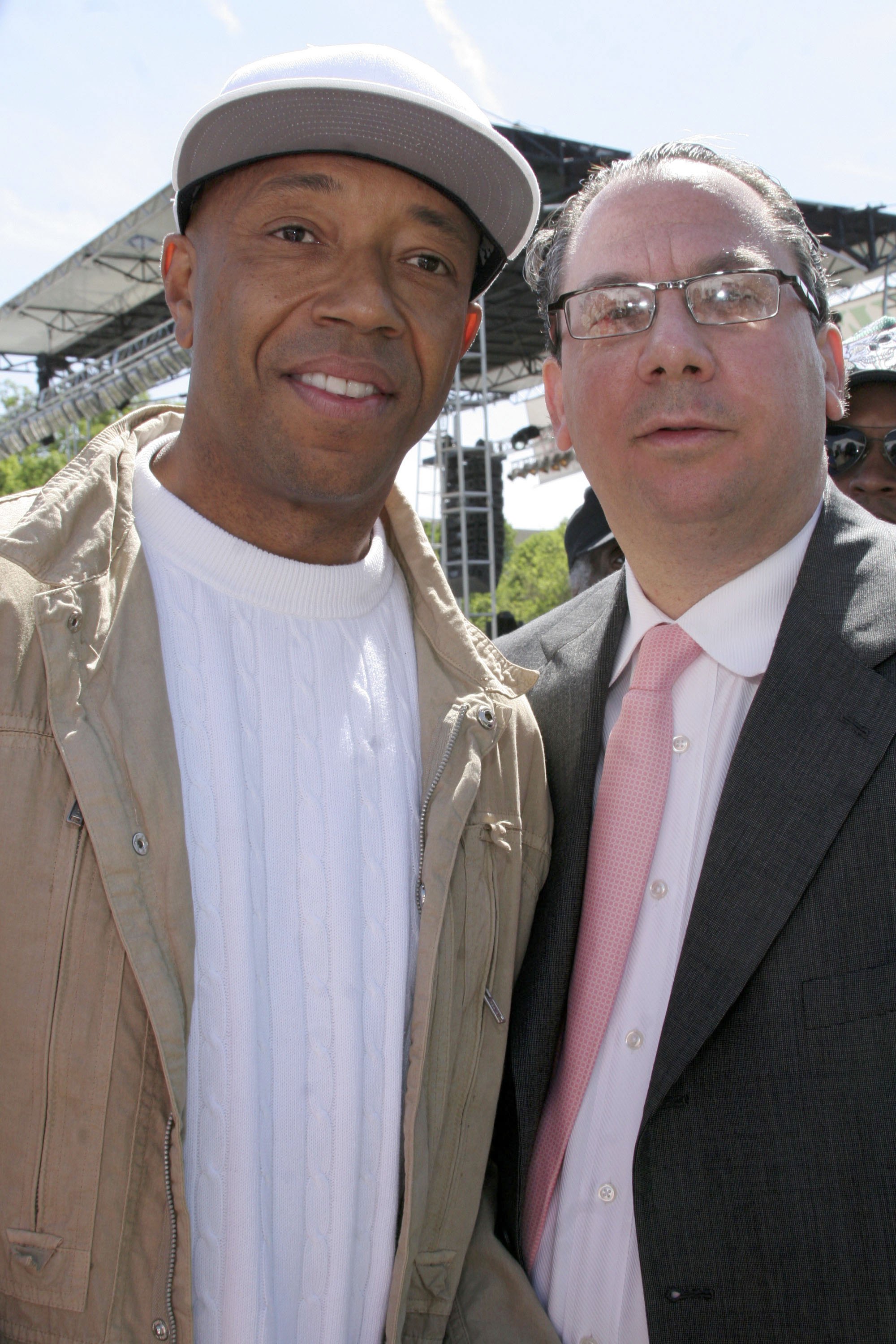WASHINGTON - APRIL 30: Russell Simmons (L) and Rabbi Marc Schneier (R) arrive at "Save Darfur: Rally To Stop Genocide" April 30, 2006 in Washington, DC. (Photo by Nancy Ostertag/Getty Images)