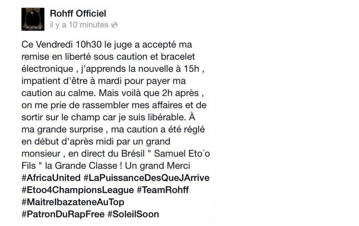 Capture d'écran du facebook de Rohff