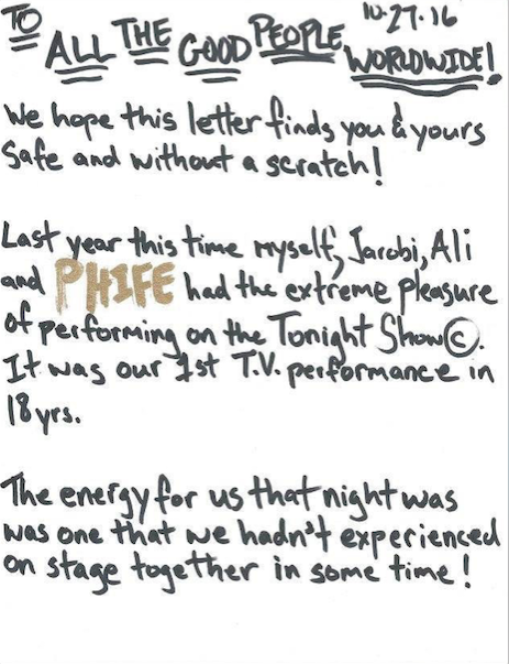 Première partie de la lettre de Q-tip